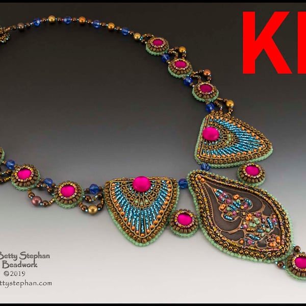 KIT- Collar de la emperatriz dorada- bordado de cuentas rosas