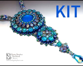 Tidepool bead embroidery necklace kit blue colorway