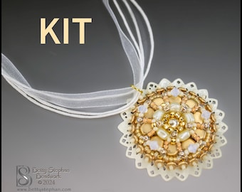 Enchant Me bead embroidery necklace KIT gold and white colorway