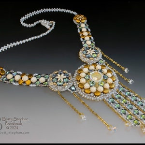 KIT- Cascade Necklace bead embroidery white and gold colorway