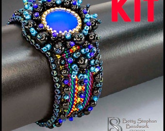 KIT- Over the Rainbow Cuff bracelet bead embroidery BLUE colorway