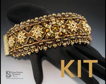 Renaissance Tapestry bead embroidered cuff kit gold colorway