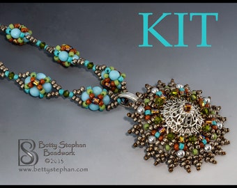 KIT- Ariana Beaded Necklace turquoise and silver colorway