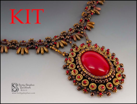 KIT- Red Meadow Dance Necklace beadweaving bead embroidery