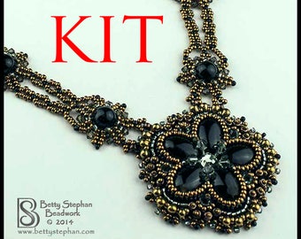 KIT- Princess Necklace black bead embroidered