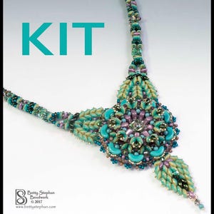 Nightengale Necklace KIT beaded green and purple colorway