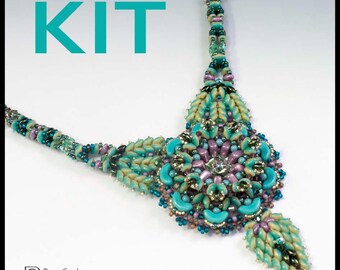 Nightengale Necklace KIT beaded green and purple colorway