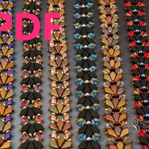 May include: Rows of beaded bracelets in various colors, including purple, gold, black, and red. The bracelets feature a repeating floral or petal-like design. The word "PDF" is overlaid on the image.