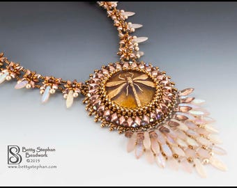 Ooh That Fringe!  bead embroidery necklace KIT gold colorway