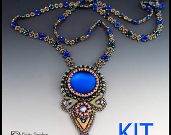 What's Your Point? beaded necklace KIT bead embroidery blue colorway