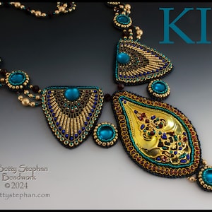 KIT- Golden Empress Necklace- teal bead embroidery