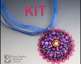 Enchant Me bead embroidery necklace KIT pink and blue colorway
