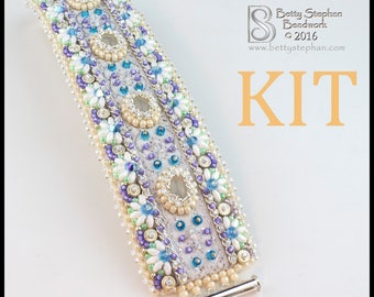 KIT- Anastasia Cuff Bracelet bead embroidery white colorway