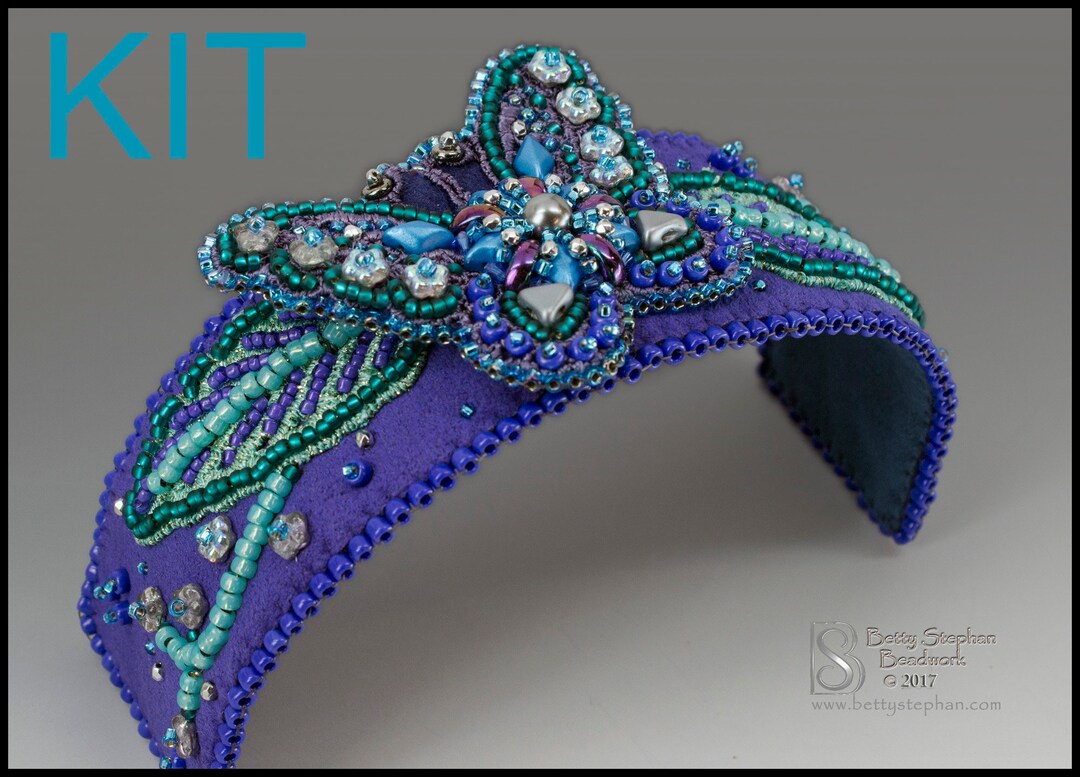 KIT Mariposa Cuff Bracelet Bead Embroidery Blue Colorway Etsy