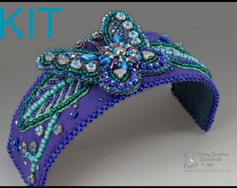 KIT- Mariposa cuff bracelet bead embroidery blue colorway