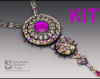 Tidepool bead embroidery necklace kit purple and gray colorway