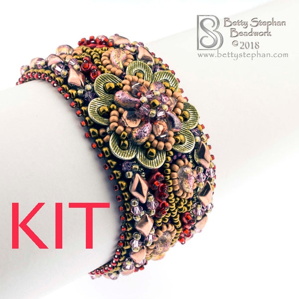 KIT- Exubérance Manchette Bracelet rouge coloris perles broderie