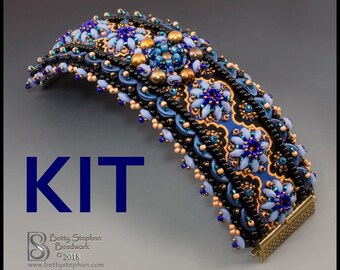 Renaissance Tapestry bead embroidered cuff kit blue colorway