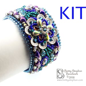 KIT- Exuberance Cuff Bracelet blue colorway bead embroidery