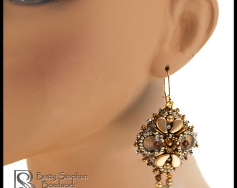 KIT- Earbuds Earrings bead embroidery gold colorway