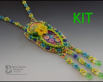 Forever Joyful Necklace kit bead embroidery green colorway