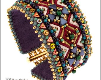 Tricia bead embroidered cuff bracelet KIT and tutorial turquoise colorway
