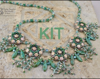 KIT or refill kit- Green Blooming Beads Beadwoven Necklace