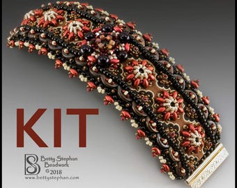 Renaissance Tapestry bead embroidered cuff kit black and brown colorway