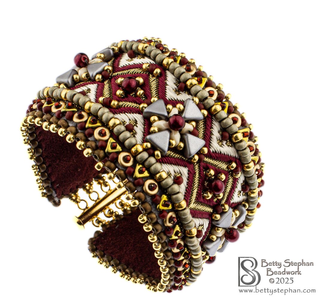 Tricia Bead Embroidered Cuff Bracelet KIT and Tutorial Red and Gray ...