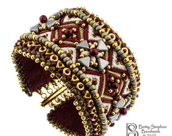 Tricia bead embroidered cuff bracelet KIT and tutorial red and gray colorway
