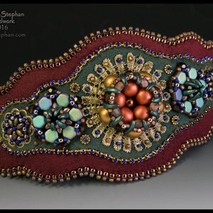 KIT- Garden Party bead embroidered cuff bracelet brown and green