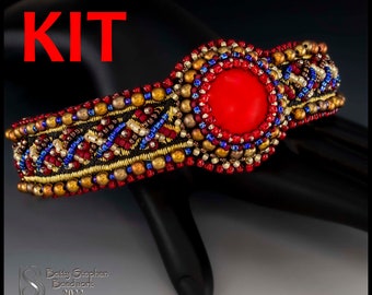 KIT Don't Cross Me Cuff bead embroidery kit- red colorway