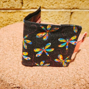 Portefeuille libellule scintillant - sac à main en coton et simili cuir fait main - emplacements pour cartes - billets de banque