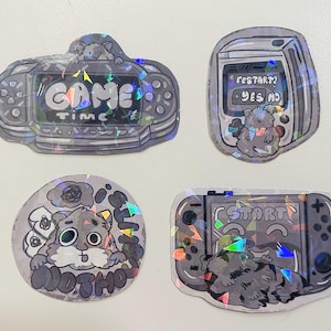 Glanzende gameset met Hammies holografisch grafisch stickerpakket (grijze tint) || schattige sticker