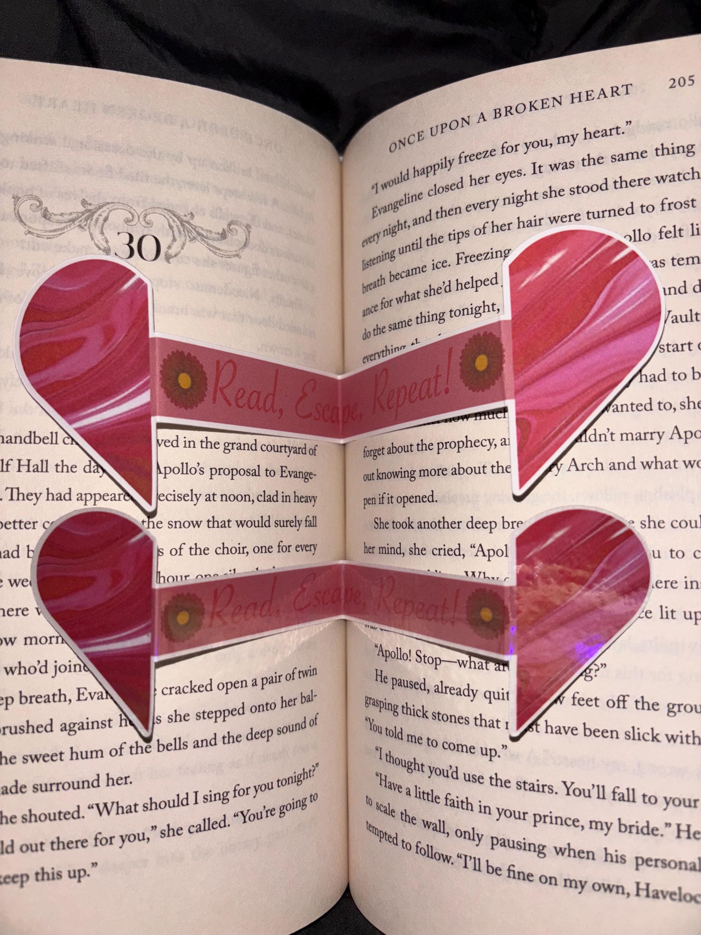 Read, Escape, Repeat! | Pop-Up Marble Heart Bookmarks | Matte or Holographic | Pre-Scored Bookish Quote Page Savers