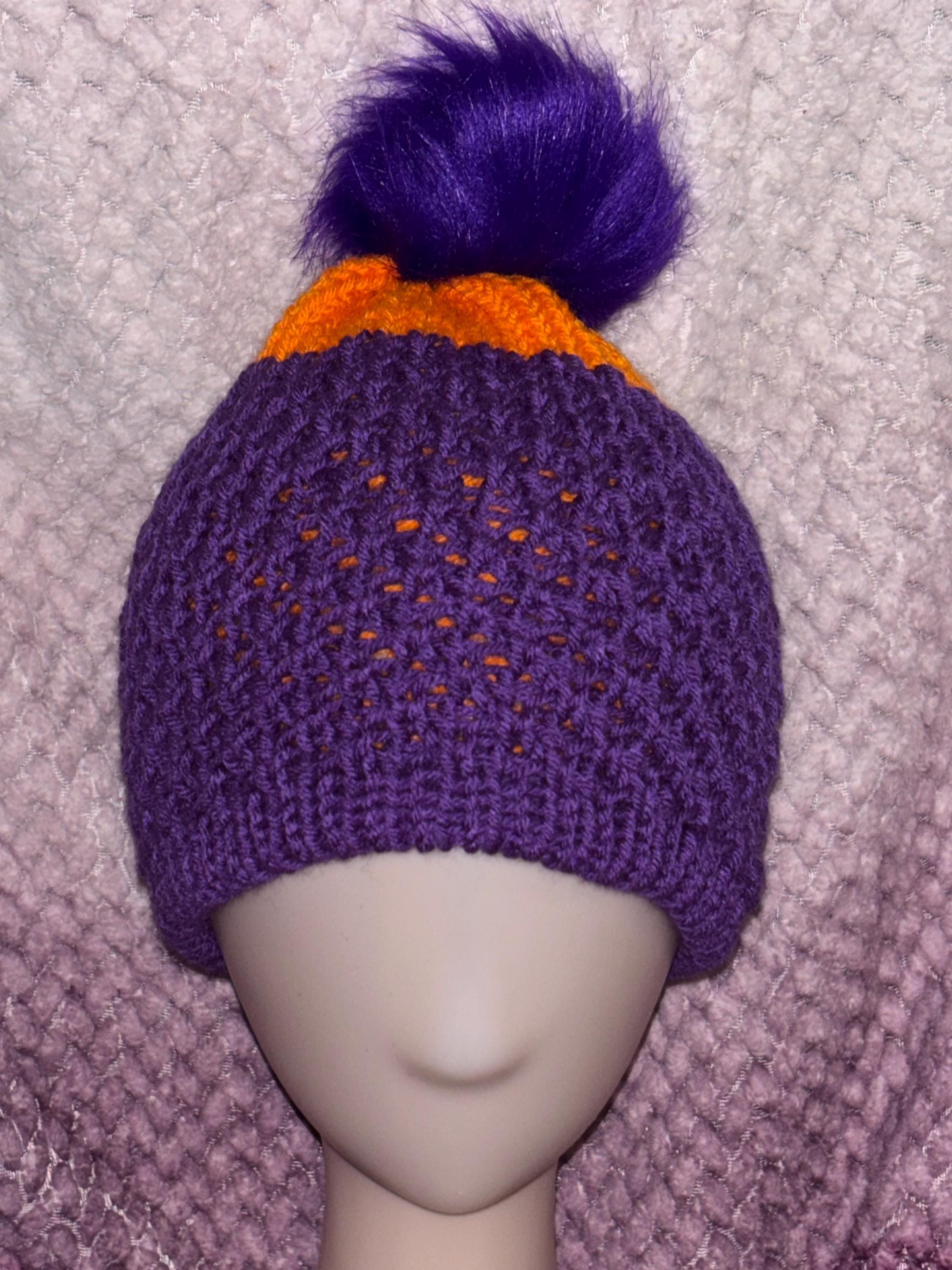 Knit Pom Pom Beanie – Handmade Loom Hat | Colorful Winter Hat | Faux Fur or Yarn Pom | Cozy Cold Weather Accessory - Thumbnail 4