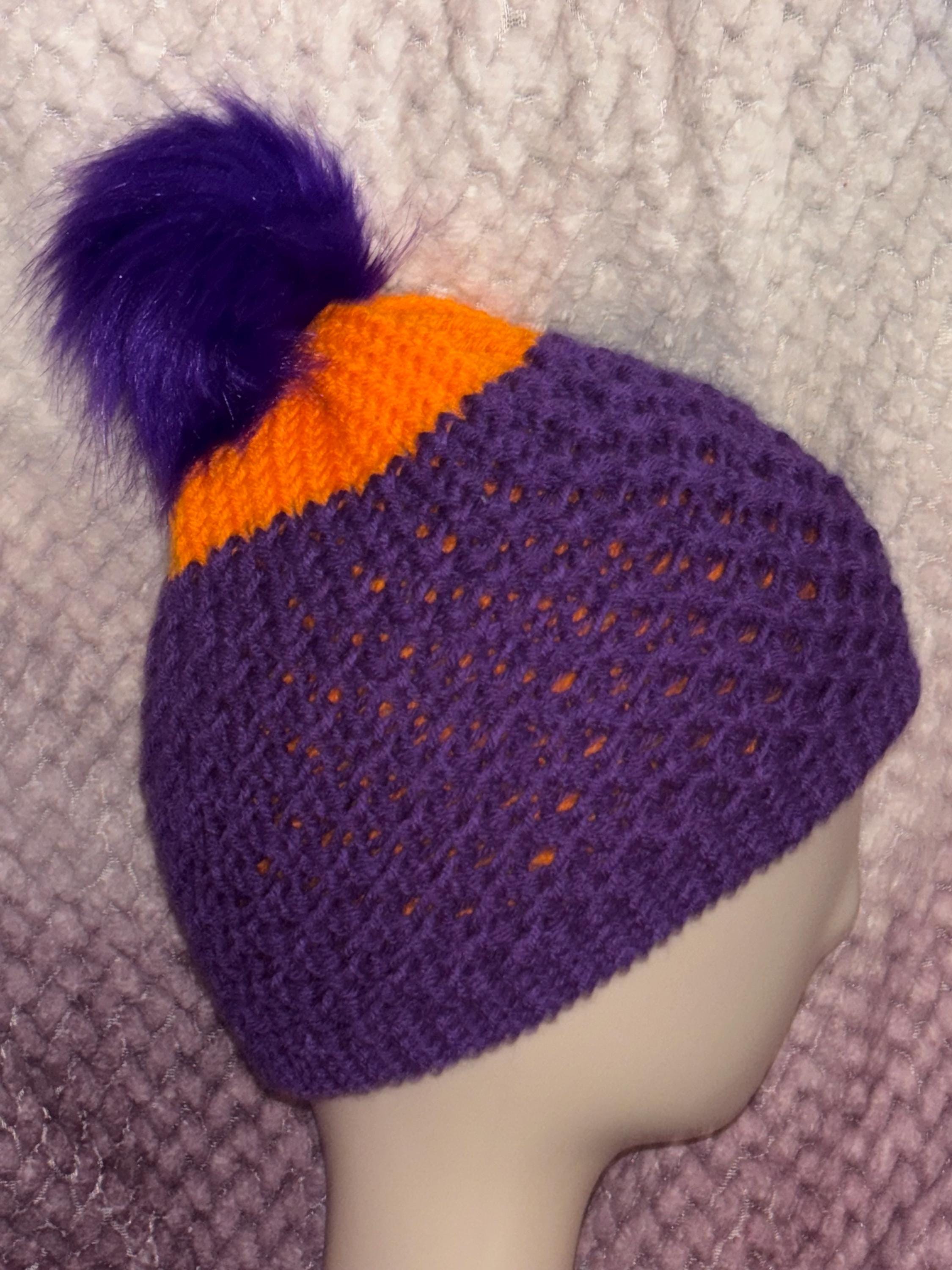 Knit Pom Pom Beanie – Handmade Loom Hat | Colorful Winter Hat | Faux Fur or Yarn Pom | Cozy Cold Weather Accessory - Thumbnail 2