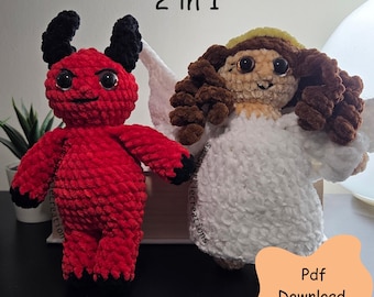 Patrón de crochet 2 en 1: Diablo y Ángel – Peluche amigurumi Devlin y Angela (Descarga PDF)