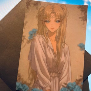 Impresión de estilo retro vintage de Sailor Moon / Postal de Queen Serenity y arte A5 para coleccionistas y fanáticos