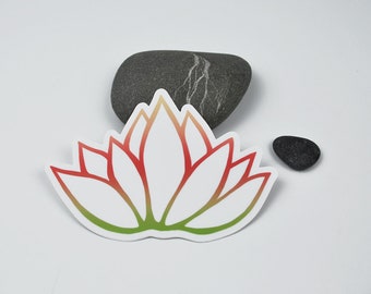 Lovely Lotus Vinyl Sticker in Pink and Green 3.25 x 4.5 inches wide