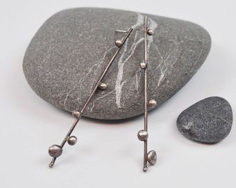 Sprout--Long Straight Oxidized Silver Sprout on post earring