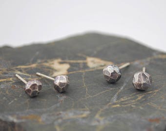 Tiny Stone Studs Faceted Drop-- oxidized silver