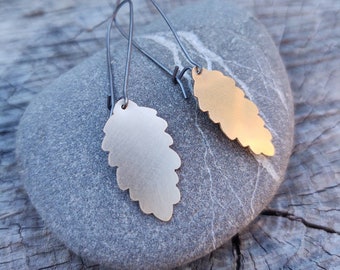 Large Fir Cone Dangle Earring Gold Filled Leaf on Oxidized Silver Hook