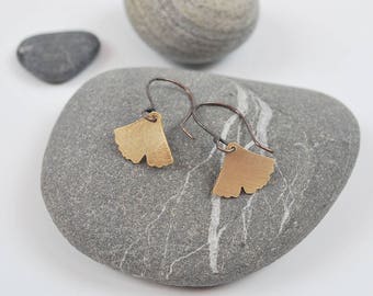 Small Ginkgo Dangle Earring Gold Filled Leaf on Oxidized Silver Hook