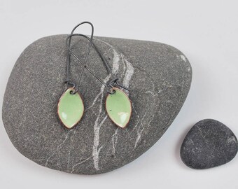 Lichen Leaf Enameled Earring on Oxidized Silver Hook