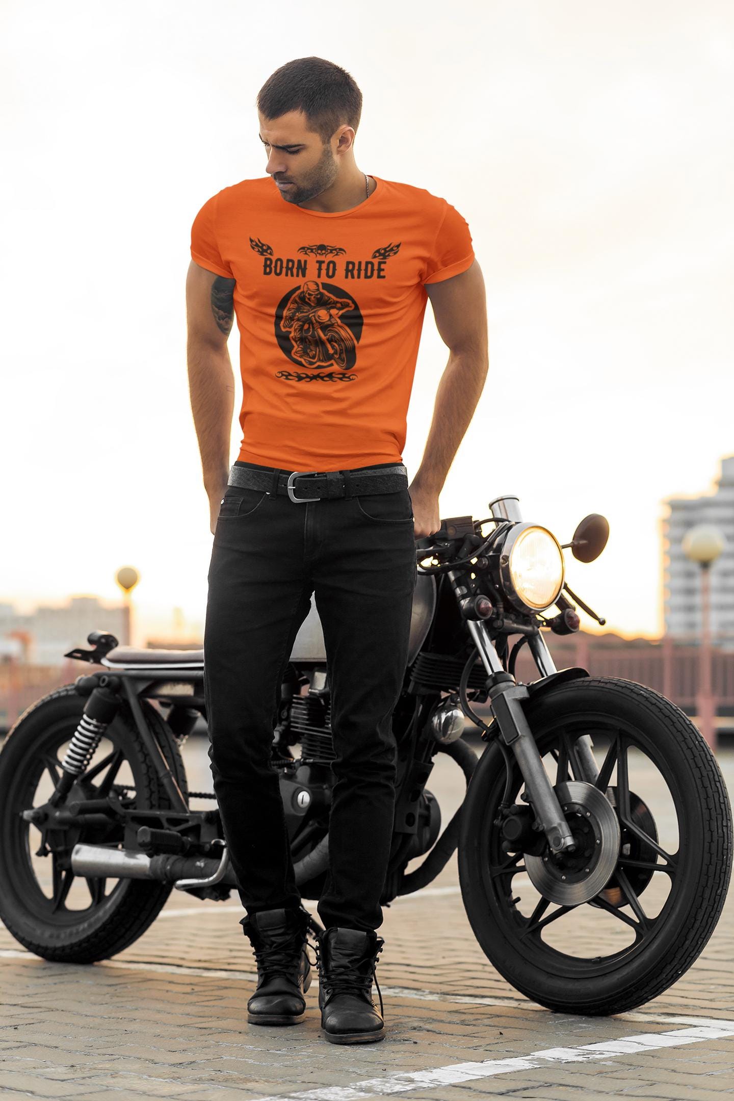 Motorcycle Rider Unisex Tee, Born to Ride Biker Wings Shirt, Motorcycle Enthusiast Dad Gift, Heavy Cotton T-Shirt, Motorcycle Lover Apparel