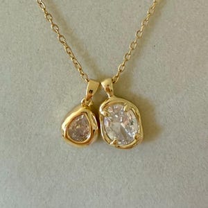 Gold filled Tear Drop and Abstract Charm on a Gold Stainless Steel Chain