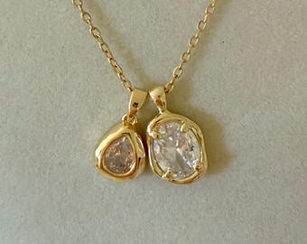 Gold filled Tear Drop and Abstract Charm on a Gold Stainless Steel Chain