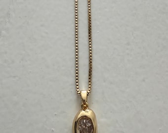 Abstract Gold Filled Necklace On a Stainless Steel Box Chain