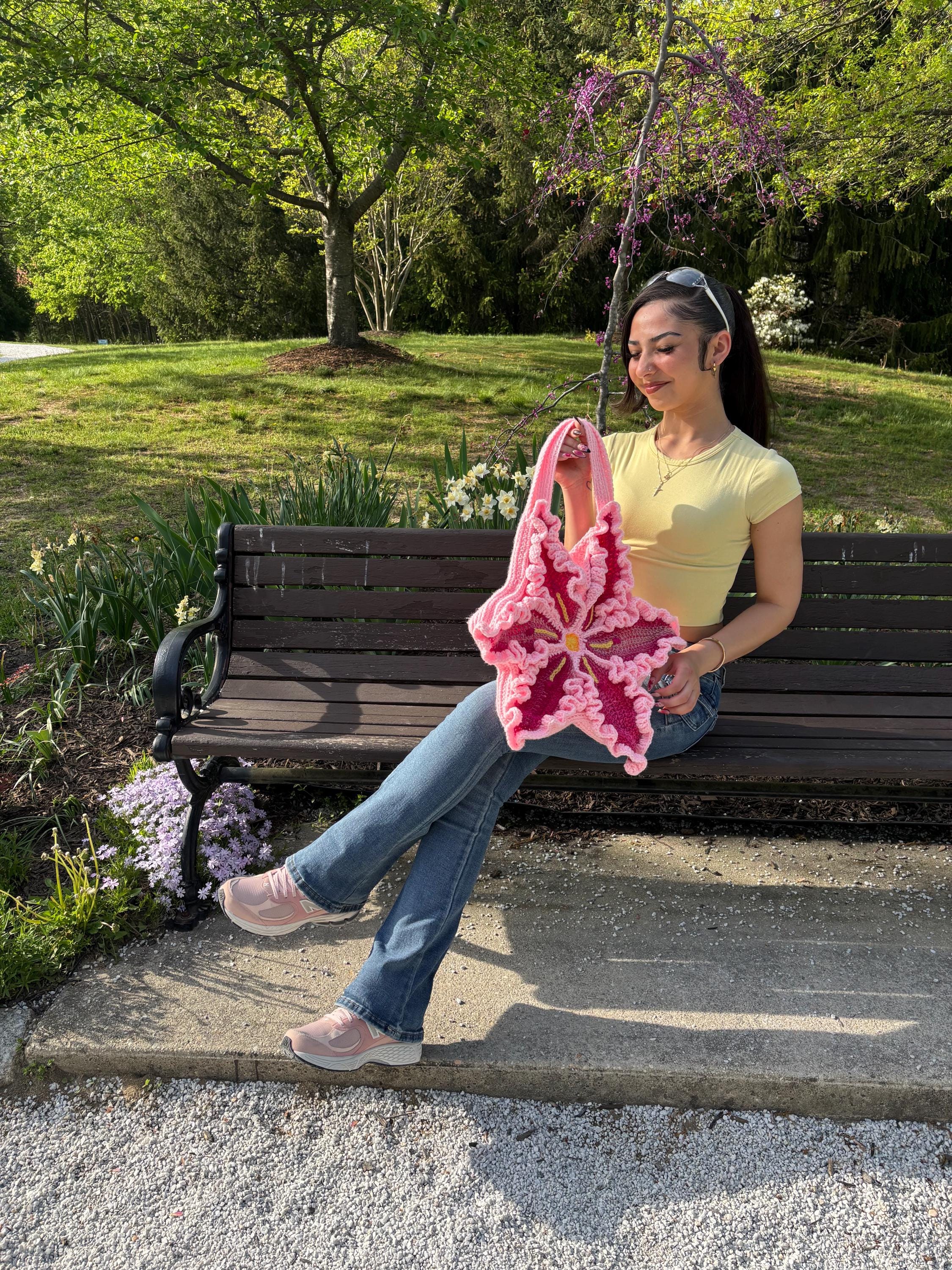 Pink Crochet Lily Flower Shoulder Bag Etsy